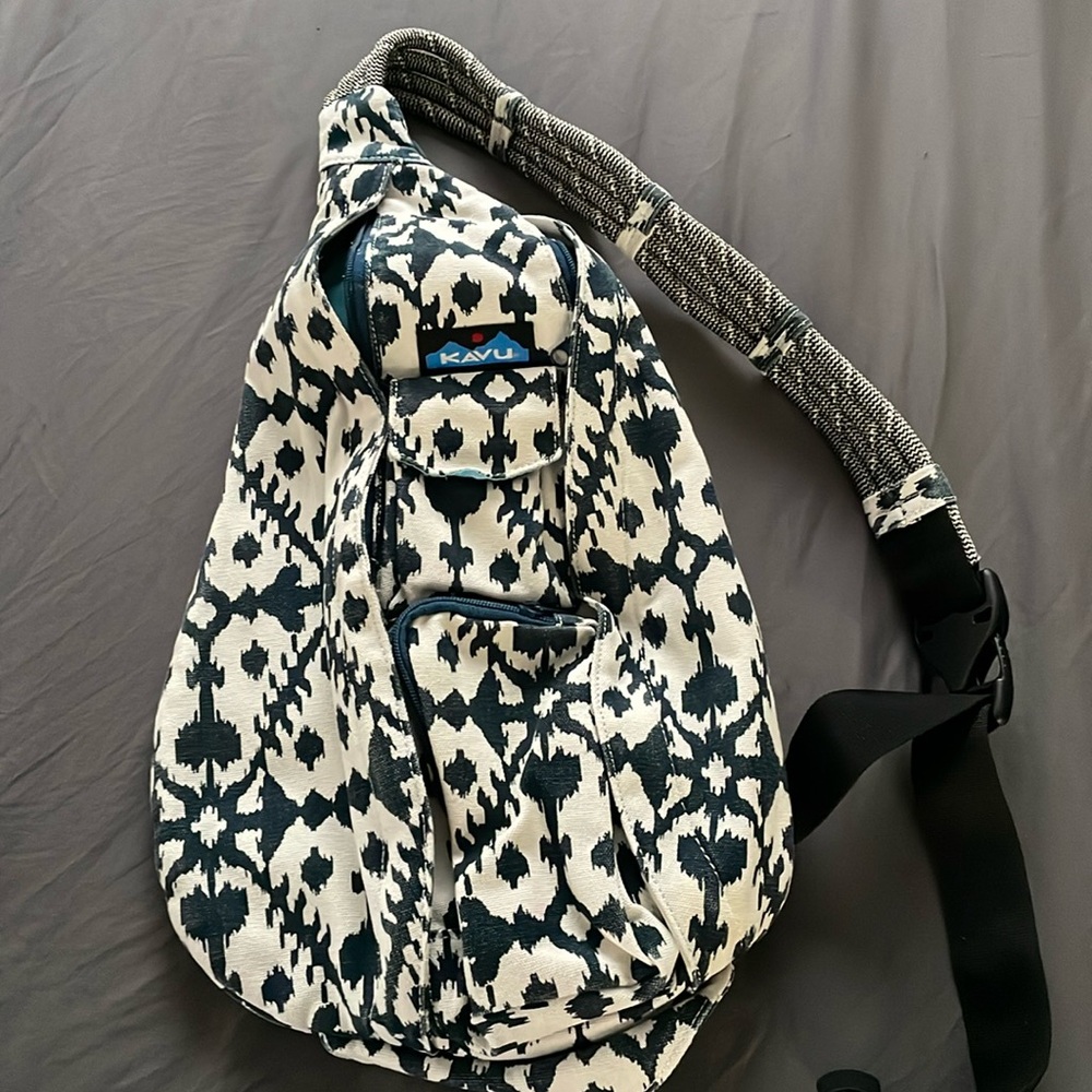 KAVU Rope Sling Crossbody Backpack 
Color navy blue and white